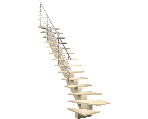 Holztreppe mit Metallgeländer