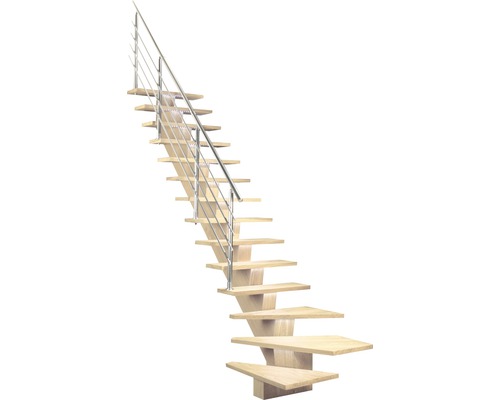 Escalier en bois avec rampe en acier inoxydable