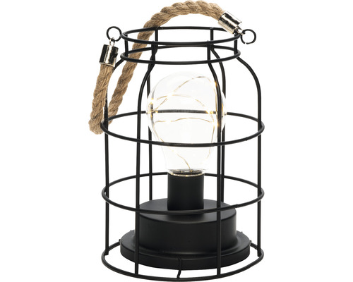 Lampe décorative avec cadre en métal noir et poignée en corde
