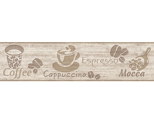 Frise 36861-1 Only Borders capuccino marron 5 m x 13 cm Bordure décorative avec motifs de café et inscriptions sur bois