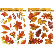 Deux images de fenêtre avec des motifs d''automne tels que des feuilles, des glands et des pommes de pin