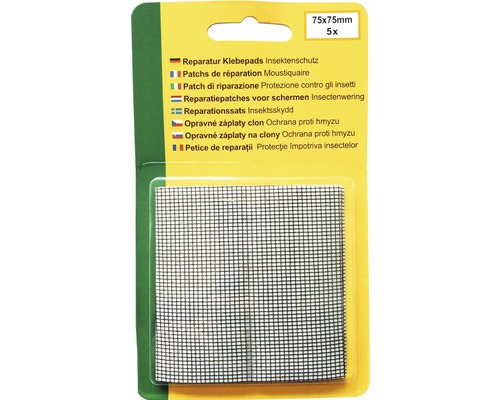 Fünf Reparatur Klebepads für Insektenschutzgitter, jeweils 75x75 Millimeter