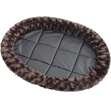 Couchage ovale pour animaux avec bordure en peluche et surface de couchage matelassée