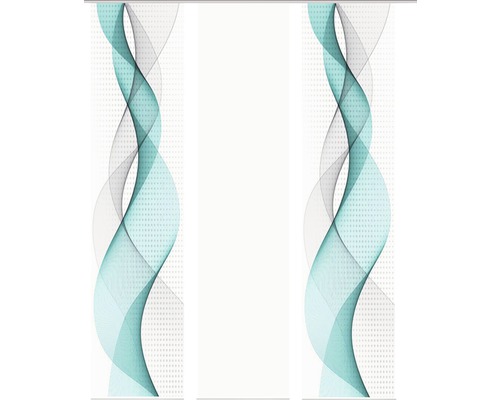 Panneau japonais impression numérique Opalia blanc turquoise lot de 3 60x245 cm Motif graphique avec lignes ondulées pour stores enrouleurs