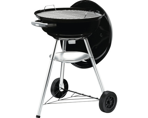 Schwarzer Kugelgrill mit Rädern und Ablage