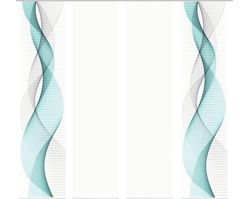 Panneau japonais impression numérique Opalia blanc turquoise lot de 4 60x245 cm Bannière roll-up avec motif de vagues abstraites
