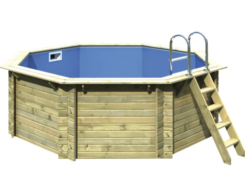 Kit de piscine hors sol en bois Karibu Classic 1A ronde Ø 400x124 cm avec échelle et tapis de sol bois