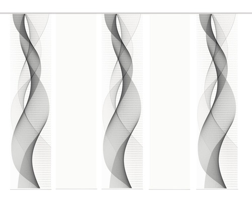 Panneau japonais impression numérique Opalia blanc gris lot de 5 60x245 cm Panneau coulissant à motif ondulé pour la décoration de fenêtre