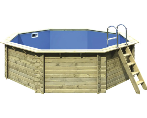 Kit de piscine hors sol en bois Karibu Classic 2A ronde Ø 470x124 cm avec échelle et tapis de sol bois