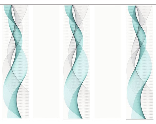 Panneau japonais impression numérique Opalia blanc turquoise lot de 5 60x245 cm Panneau japonais décoratif avec motif ondulé pour fenêtres
