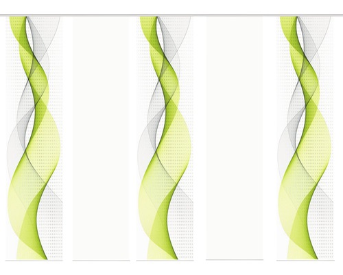Panneau japonais impression numérique Opalia blanc vert lot de 5 60x245 cm Écran enrouleur décoratif avec motif ondulé
