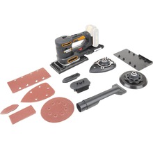 Worx Sanders WX820.9 mit verschiedenen Schleifaufsätzen