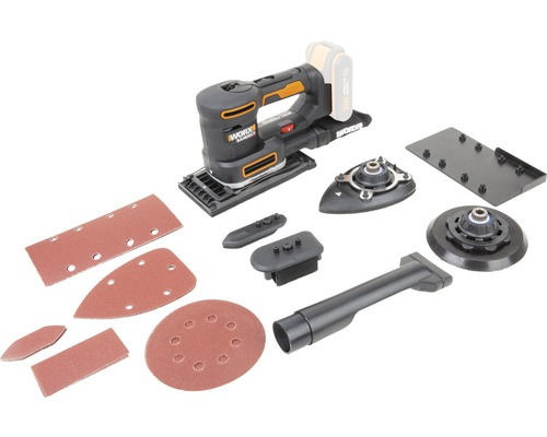 Worx Sanders WX820.9 mit verschiedenen Schleifaufsätzen
