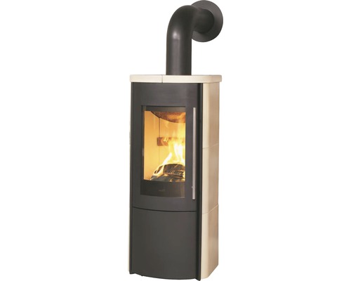 Poêle de cheminée Hark Lova ECOplus céramique crème 6 kW Indépendant de l'air ambiant Poêle à bois avec feu de bois et tuyau de fumée