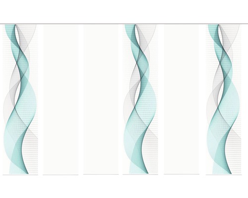 Panneau japonais impression numérique Opalia blanc turquoise lot de 6 60x245 cm Ensemble de rouleaux avec motif graphique