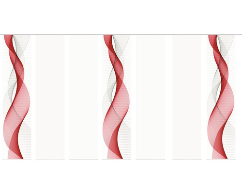 Panneau japonais impression numérique Opalia blanc rouge lot de 7 60x245 cm Protection visuelle décorative pour fenêtre avec motif ondulé abstrait