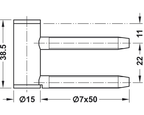 Technische Zeichnung eines Möbelverbinders mit Massangaben