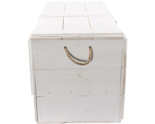 Weisse Holzkiste mit Deckel und Seilgriffen zur Aufbewahrung