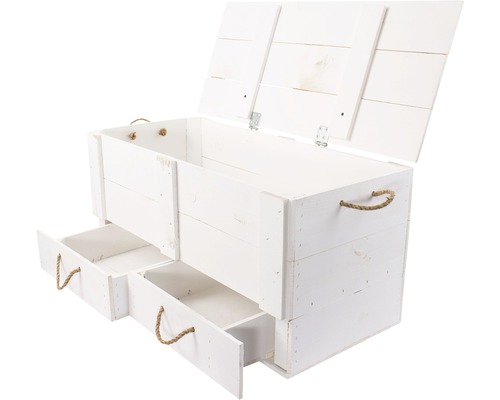 Aufbewahrungstruhe aus Holz mit Schubladen und Seilgriffen