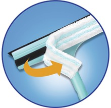 Fensterwischer mit abnehmbarem Bezug und Pfeil, der die Richtung anzeigt.