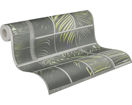 Rouleau de papier peint avec motif de cadre de fenêtre et de feuille de palmier