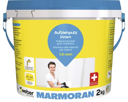 weber Marmoran Carrara Aufziehputz innen B 110 Körnung 1,5 mm weiss 2 kg Eimer Aufziehputz Innen, Körnung 1.5 mm, 2 kg