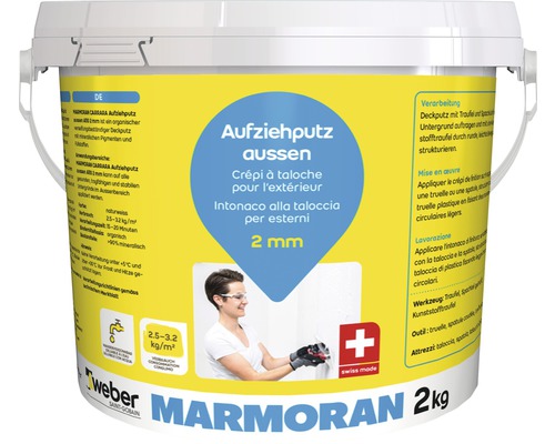 weber Marmoran Carrara Aufziehputz aussen A 110 Körnung 2 mm weiss 2 kg Eimer mit Weber Marmoran Aufziehputz aussen 2 mm