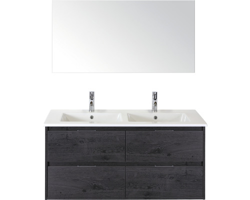 Ensemble de meubles de salle de bains Porto 120 cm 4 tiroirs lavabo en céramique avec miroir black oak