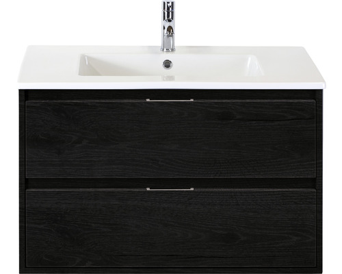 Ensemble de meubles de salle de bains Porto 90 cm céramique lavabo Slim meuble bas black oak