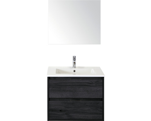 Set de meubles de salle de bains sanox Porto 70 cm black oak 3 pièces meuble bas avec lavabo en céramique et miroir