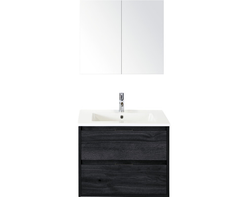 Badmöbel-Set sanox Porto 70 cm black oak 3-teilig Unterschrank inkl. Keramikwaschbecken und Spiegelschrank Badmöbel-Set sanox Porto 70 cm black oak 3-teilig Unterschrank inkl. Keramikwaschbecken und Spiegelschrank