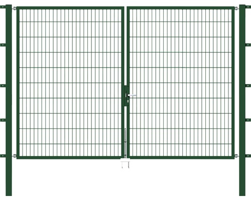 Portillon grillagé double ALBERTS Flexo 300 x 200 cm y compris poteaux 8 x 8 cm vert Portail à deux battants en grillage avec poteaux