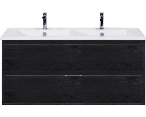 Ensemble de meubles de salle de bains Porto 120 cm céramique lavabo Slim 2 tiroirs meuble bas black oak