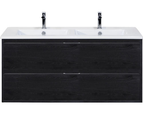 Doppelwaschbecken mit Unterschrank Sanox PORTO BxHxT 121x57x51 cm Frontfarbe black oak 84719249