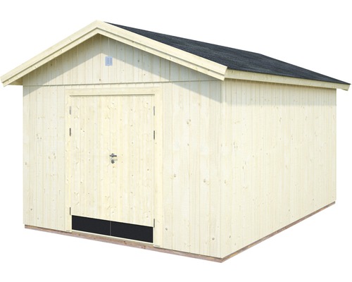 Abri de jardin en bois avec toit à deux pentes et porte