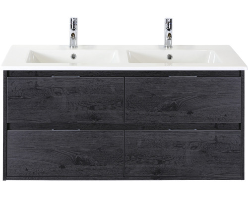 Ensemble de meubles de salle de bains Porto 120 cm céramique lavabo Slim 4 tiroirs meuble bas black oak