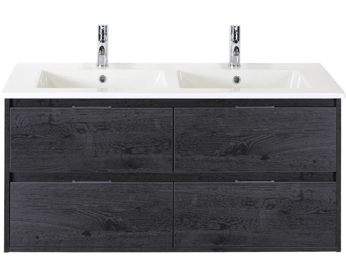 Set de meubles de salle de bains sanox Porto 120 cm black oak 2 pièces meuble bas avec lavabo double en céramique