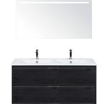 Badmöbel-Set sanox Porto 120 cm black oak 3-teilig Unterschrank inkl. Keramikdoppelwaschbecken und LED-Spiegel