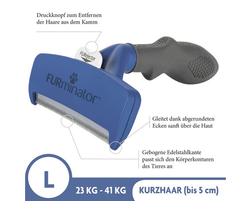 FURminator Fellpflegewerkzeug für Hunde, Grösse L, für Kurzhaar