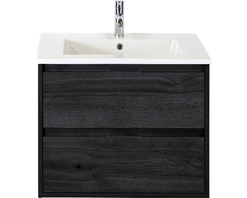 Set de meubles de salle de bains sanox Porto 70 cm black oak 2 pièces meuble bas avec lavabo en céramique