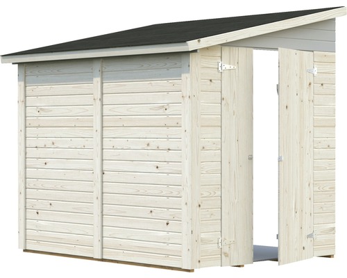 Armoire de jardin en bois avec porte ouverte et toit noir