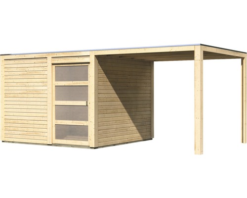 Abri de jardin Karibu Carlson 2 avec toit en appentis et film de toit autocollant 512x276 cm naturel