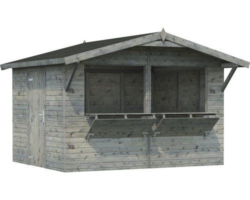 Abri de jardin en bois avec porte et deux fenêtres à battant