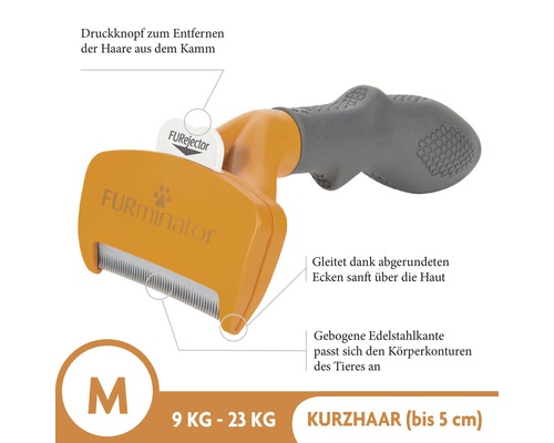 FURminator Fellpflege Werkzeug Größe M für Hunde zwischen 9 Kilogramm und 23 Kilogramm mit kurzem Fell
