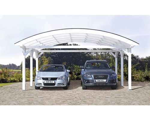Carport pour deux véhicules avec toit incurvé SKAN HOLZ, 635x541 cm, blanc