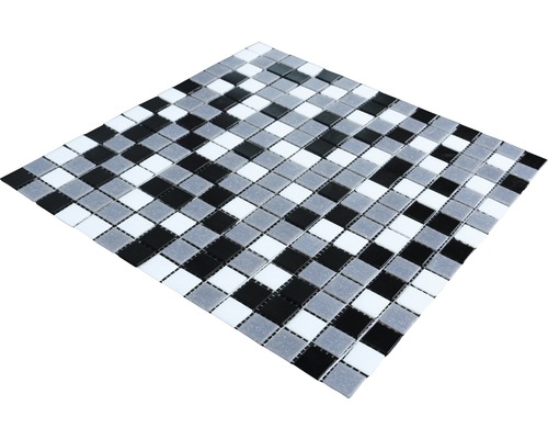 Mosaikfliese mit quadratischen Steinen in Schwarz, Grau und Weiß