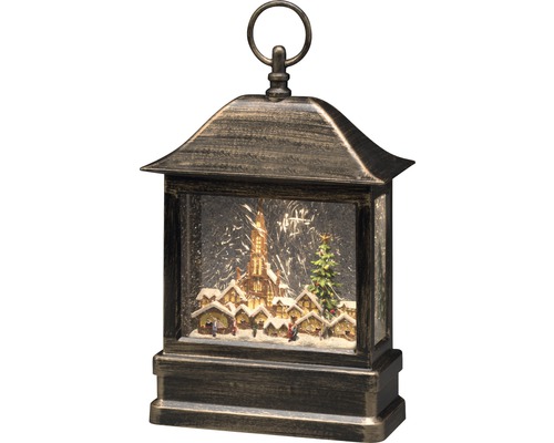 Lanterne décorative avec motif de village d''hiver et éclairage LED