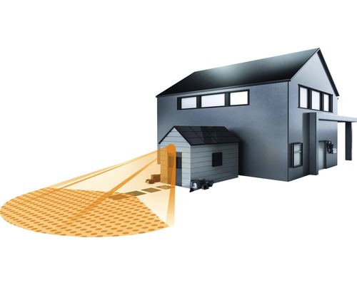 Haus mit Lichtkegel für Aussenbeleuchtung