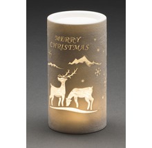 Bougie LED décorative avec motif de Noël et inscription Joyeux Noël.