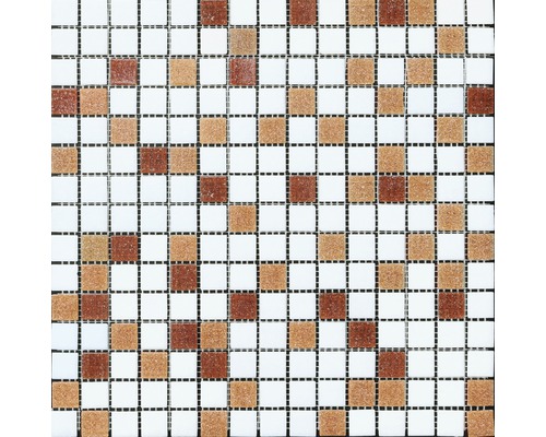 Mosaïque en verre MIRAVA mélange blanc-marron lxLxe 30.5x32.5x0.4 cm